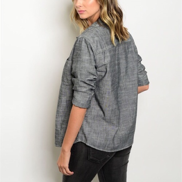 Black Denim Chambray Button Up - Picture 3 of 6